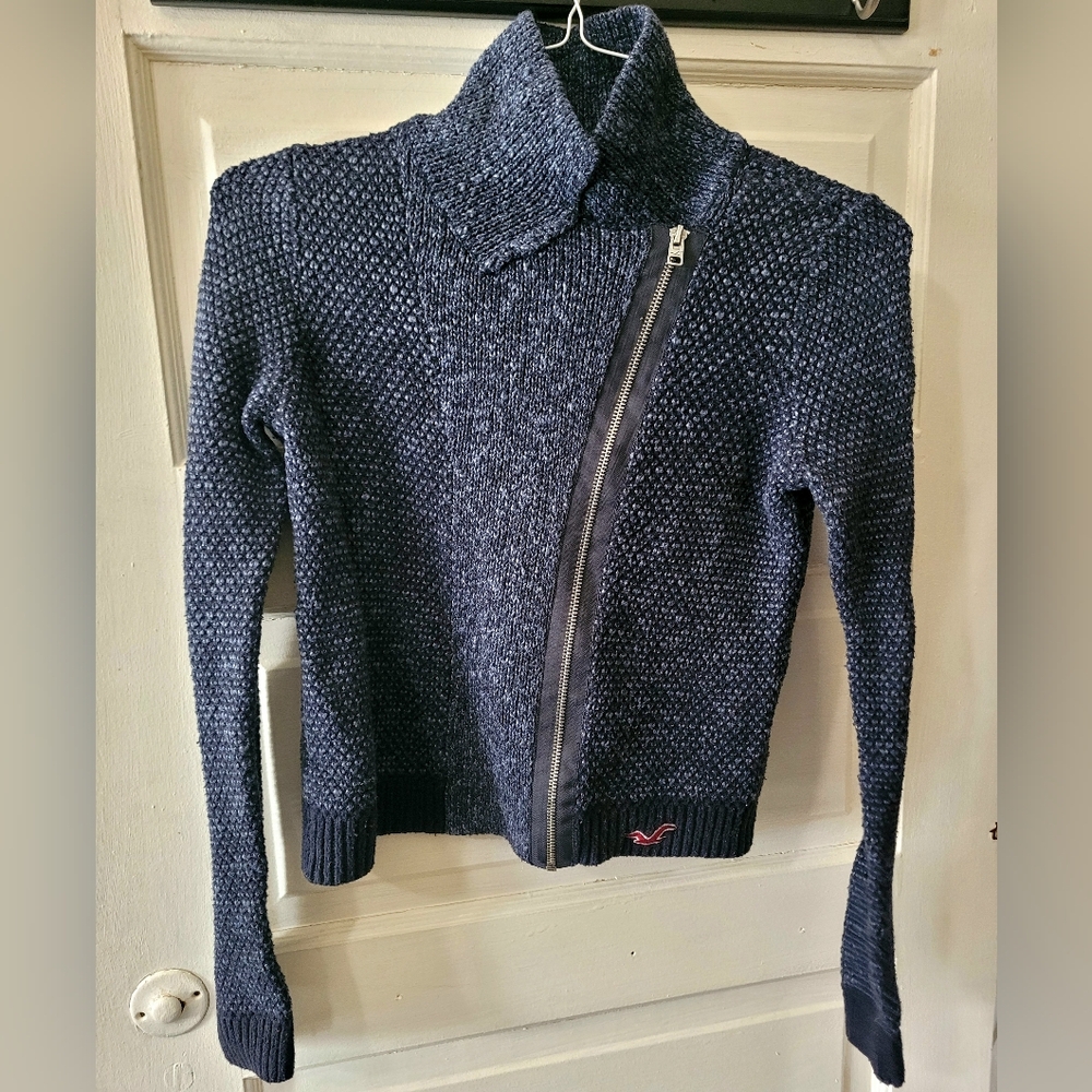 Hollister Dark Blue Cowl Neck Sweater with Zipper
